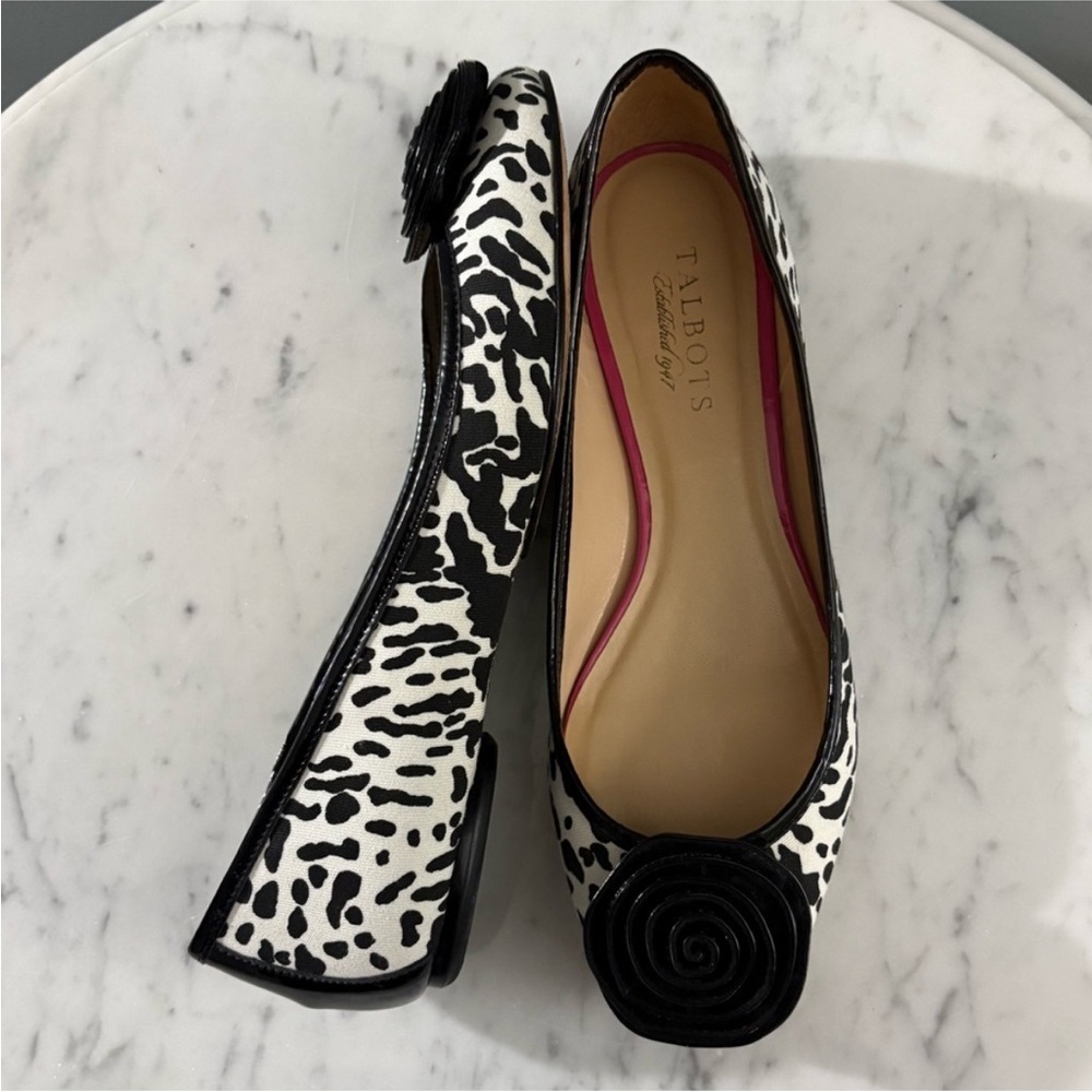 Talbots Rosette Ballet Flats 7.5B Animal Print Black White Made in Brazil - Picture 10 of 10